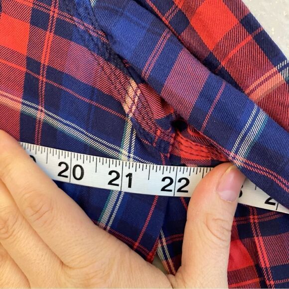 Lauren Jeans Co. Ralph Lauren red white Blue Striped Plaid Button Up Shirt-L - Picture 7 of 8
